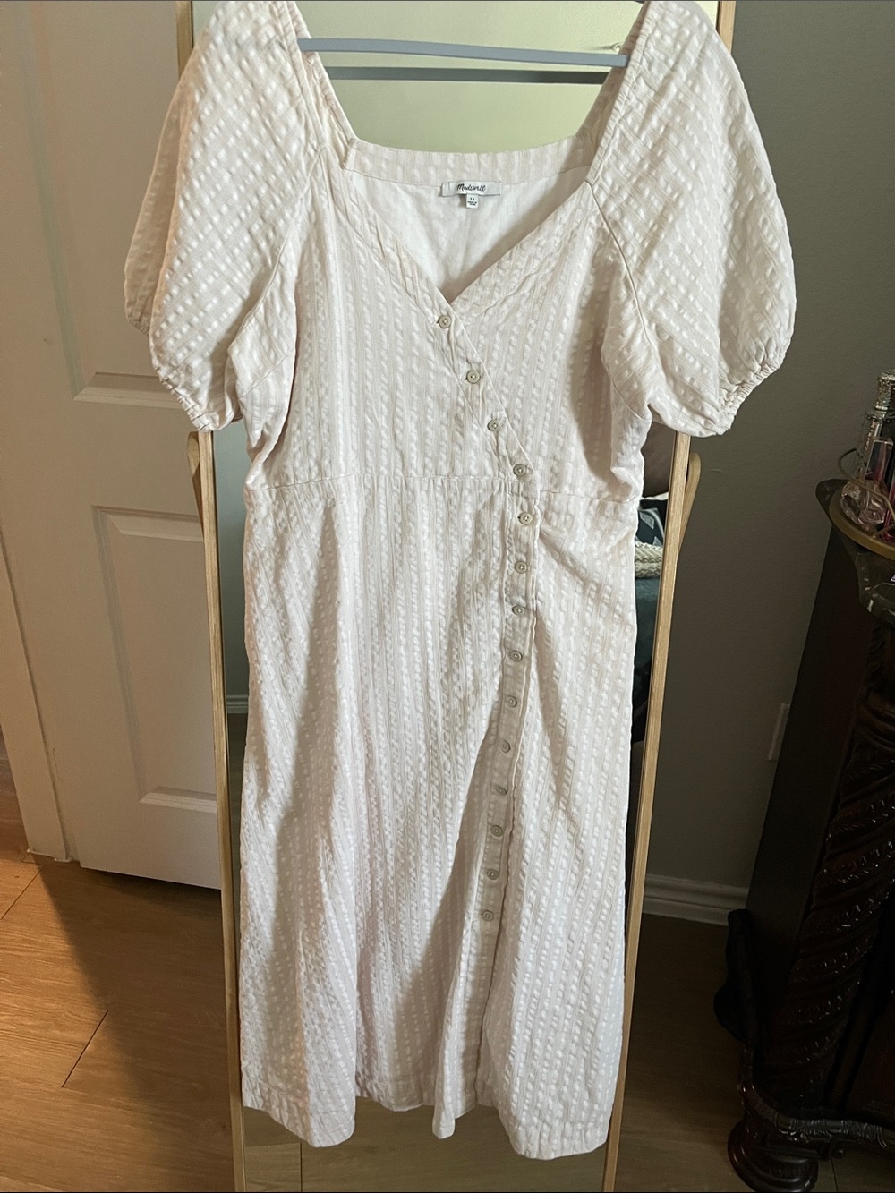 Madewell Cream Textured Button-Front Dress
